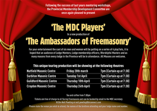 Stephen Davids' play The Ambassadors of Freemasonry. A list of performance dates and locations in England